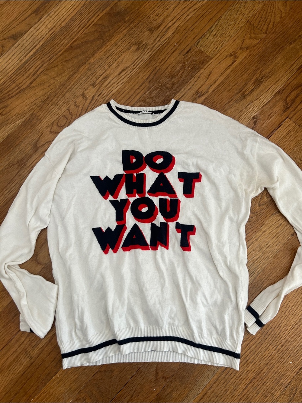 Men's White Crewneck Sweater with Bold 'DO WHAT YOU WANT' Graphic